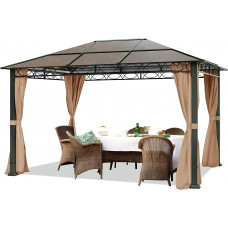  TOOLPORT Cenador de jardín 3x4 m Impermeable ALU Deluxe con 4 Partes Laterales Carpa Party en Techo de Bronce translúcido PC 
